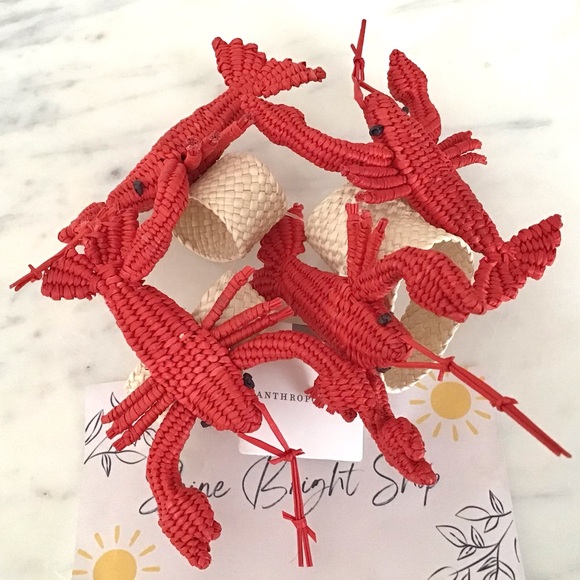 Anthropologie Lobster Handwoven Napkin Rings, Set of 4, NWT RARE - Picture 4 of 7